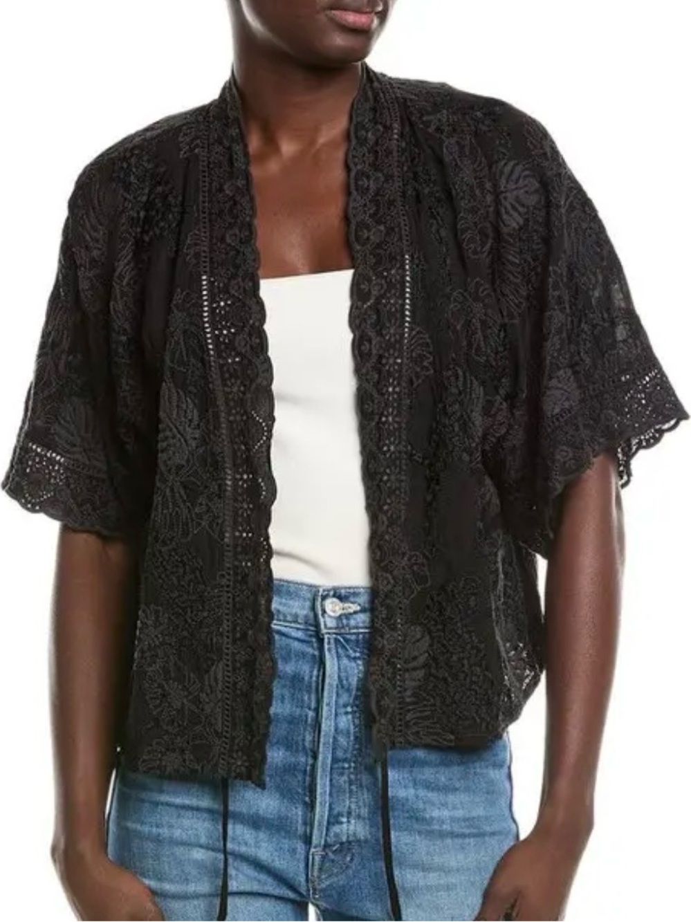 Johnny Was Tiger Lily Crop Kimono Womens XS Tassel Cutout Embroidered Fairy Boho